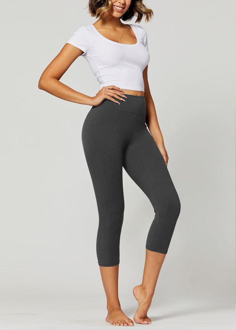 Conceited Capri Leggings for Women - High Waisted - Soft - Casual - Charcoal Grey - Small - Medium - Image 4